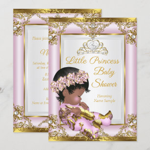 Convites Lilás Rosa Ouro Princesa Chá de Bebê Étnico