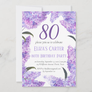 Convites Lilás Roxo 80º Floral Elegante Aniversário