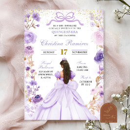 Convites Lilás Roxo Coquete Laço Princesa Quinceanera