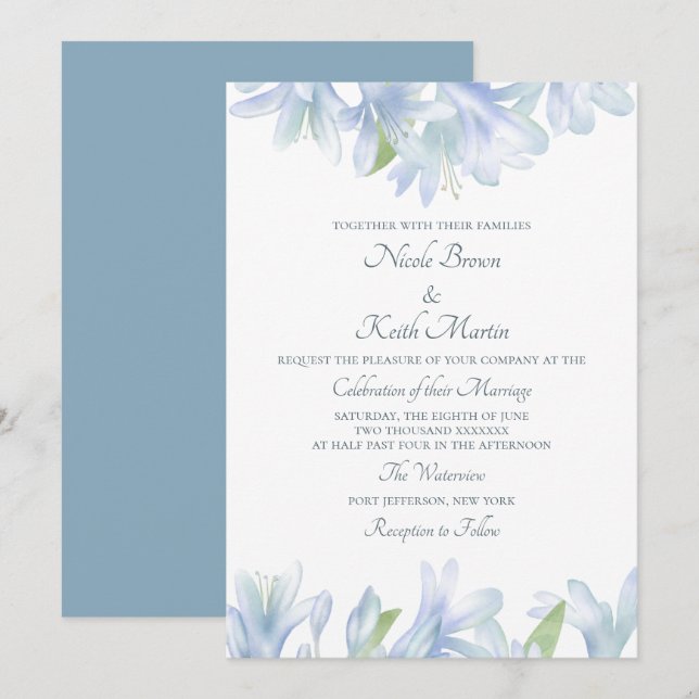Convites Lilases Azuis Casamento Aquarela (Frente/Verso)