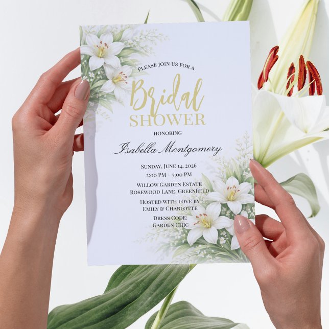 Convites Lilium Branco Elegante Floral para Chá de Noiva (White Lilium Elegant Bridal Shower Floral Invitations
)
