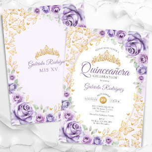 Convites Liloxo Purple Dourado Quinceanera