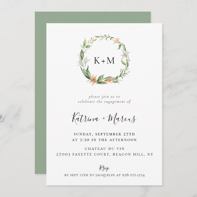 Convites Lily Floral Noivado (Frente/Verso)