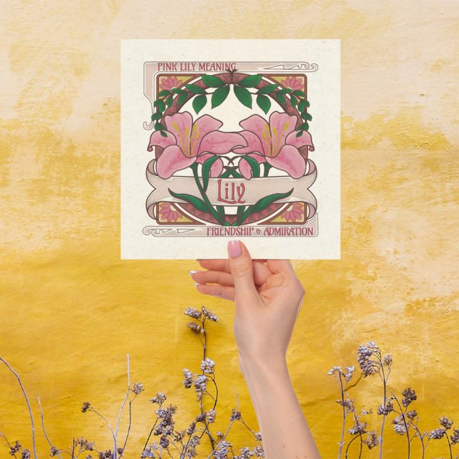 Convites Lily-Flower Rosa Significa Amizade Estilo De Vinta (Pink Lily: Language of Flowers Friendship and Admiration Vintage Style Invitation.)