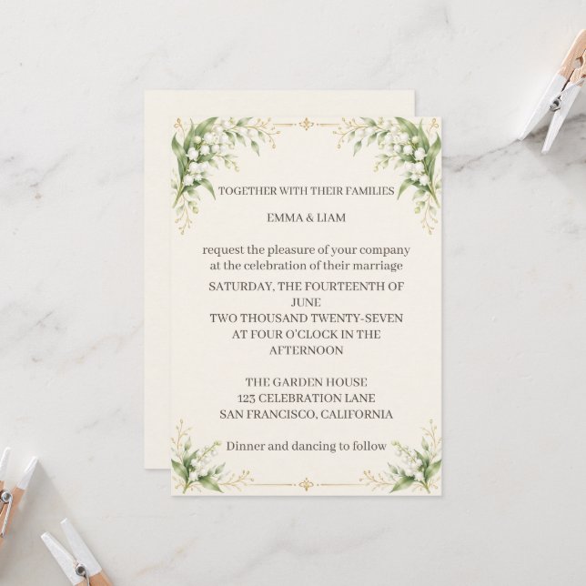 Convites Lily of the Valley Wedding Invitation (Frente/Verso In Situ)