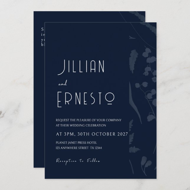 Convites Lily of Valley | Borda Sombreada Azul Mais Escuro (Frente/Verso)