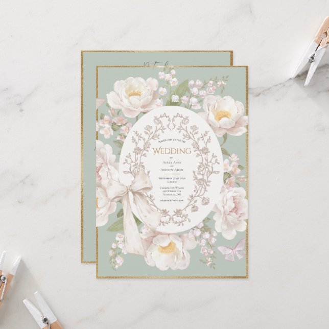Convites Lily Peony Floral Vintage Budget Wedding (Frente/Verso In Situ)