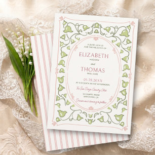 Convites Lily Valley Vintage Nouveau Rosa Verde Casamento