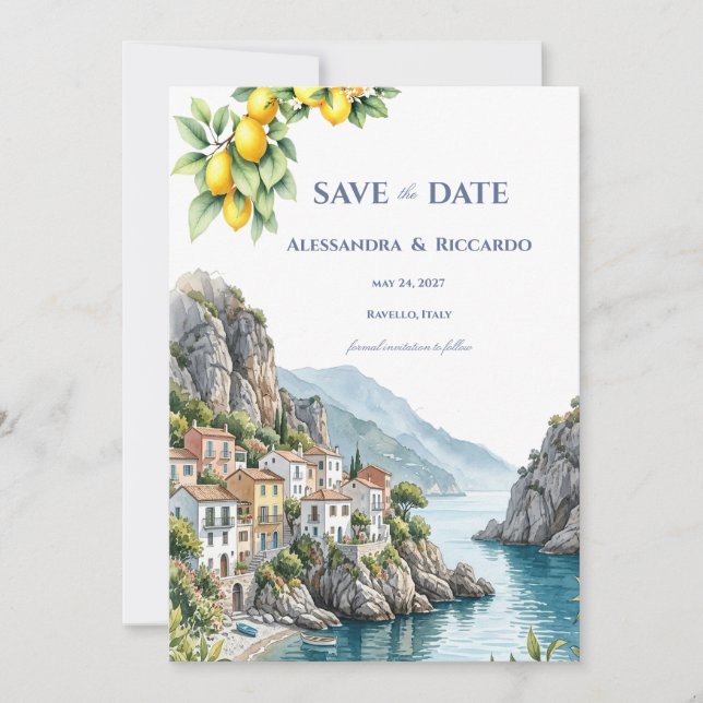 Convites Lima Italiano Costa Amalfi Salvar a Data (Frente)