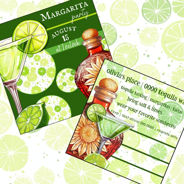 Convites Lima | Margarita Feliz Hora | Parte (Happy hour margarita party invitation with limes you can customize)