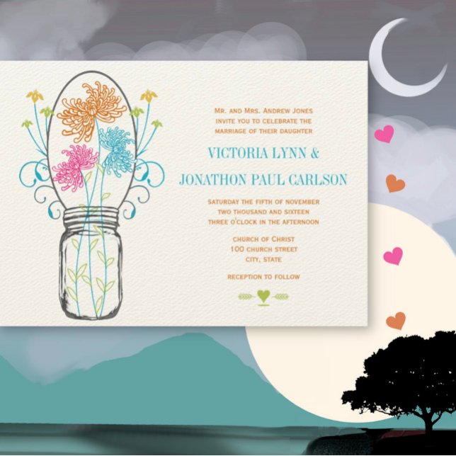 Convites Limão Amarelo Moderno Mason Jar Coral Casamento Fl (Criador carregado)