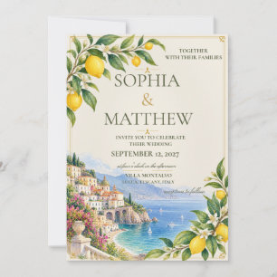 Convites Limão de Amalfi Casamento Azul e Amarelo Mediter