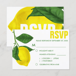 Convites Limão de Aquarela e Folhas   RSVP de opções de ref