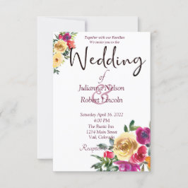 Convites Limão de aquarela e magenta, casamento floral invi