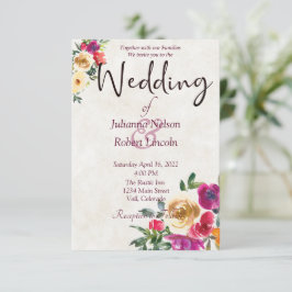 Convites Limão de aquarela e magenta, casamento floral invi