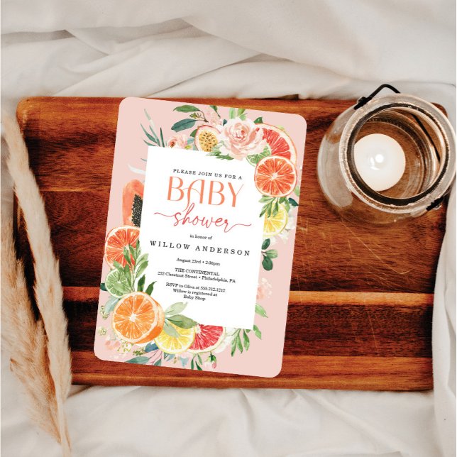 Convites Limão de Chá de fraldas de Citros Tropicais (Criador carregado)