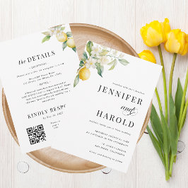 Convites Limão Floral Mínimo Planta Tudo em Um Casamento