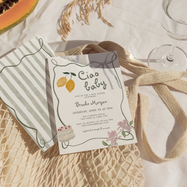 Convites Limão Italiano Chá de fraldas Neutro (Italian Lemon Gender Neutral Baby Shower Invite)