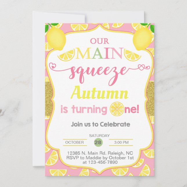 Convites Limão, limão, limão, 1rua de 1º aniversário. (Frente)