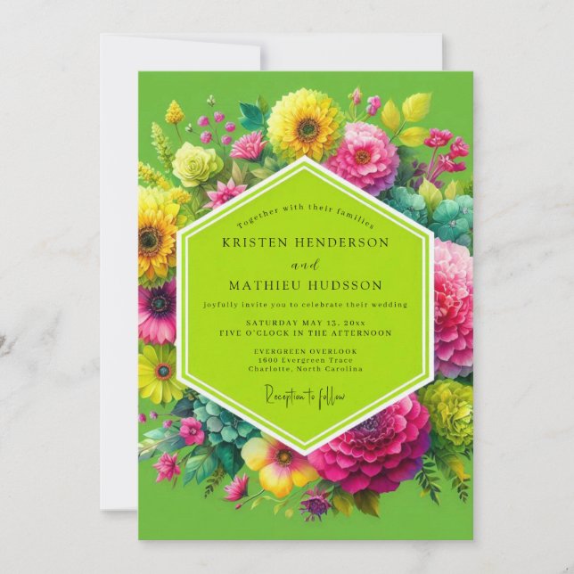 Convites Lime Green Floral Enchantment Wedding (Frente)