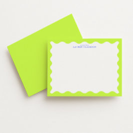 Convites Lime Green Wavy Frame Note Card with Cobalt Text