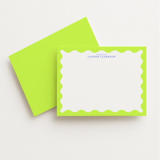Convites Lime Green Wavy Frame Note Card with Cobalt Text (Criador carregado)