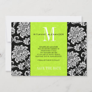 Convites Lime Monograma Preto Damasko Casamento Save The Da