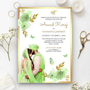 Convites Lime Verde Floral Punjabi Anand Karaj Casamento Si