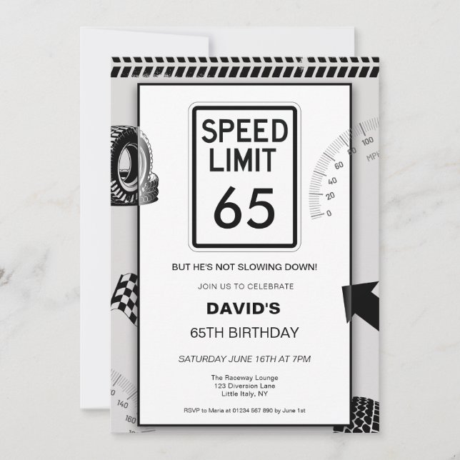 Convites Limite de Velocidade Aniversário de 65 anos (Frente)