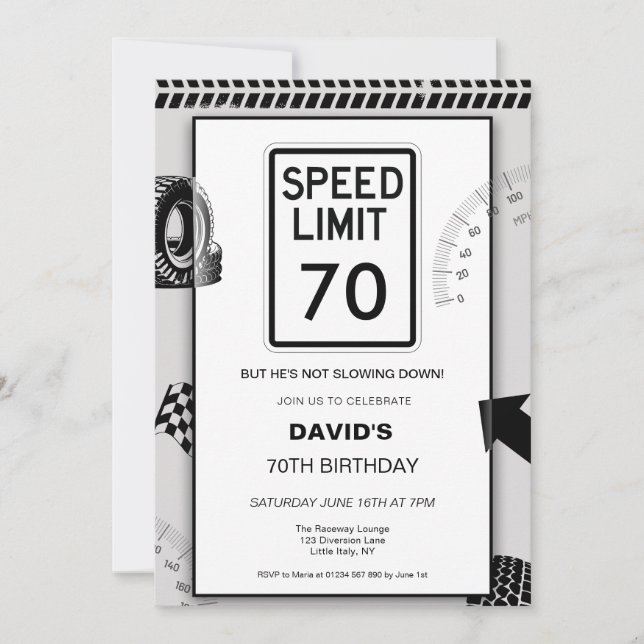 Convites Limite de Velocidade Aniversário de 70 anos (Frente)