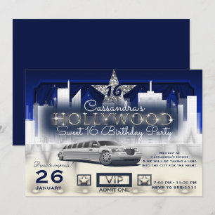 Convites Limo Luzes Noturnas da Cidade Prateada Azul Festa