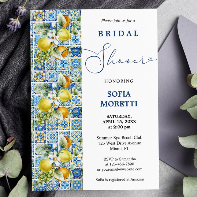 Convites Limões-Azulejo-do-Mediterrâneo Bebê ou Chá de pane (Criador carregado)