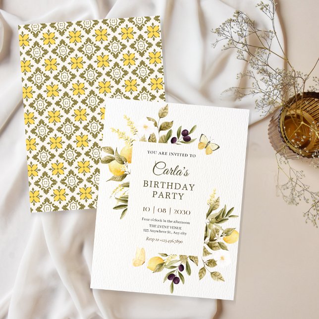 Convites Limões botânicos, aniversário do ramo floral (Criador carregado)