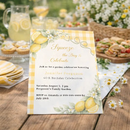 Convites Limões cítrico gingham verão jardim aniversário