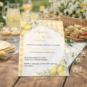 Convites Limões cítrico gingham verão jardim aniversário