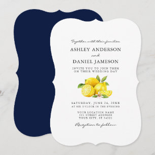 Convites Limões de Aquarela Azul Verde Casamento nas Costa