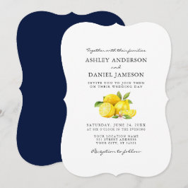 Convites Limões de Aquarela Azul Verde Casamento nas Costas