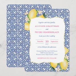 Convites Limões de Aquarela Azulejos Azuis Casamento Amalfi