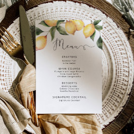 Convites Limões de aquarela Menu de casamento elegante