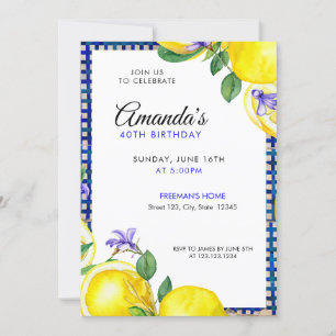 Convites Limões de aquarelas com aniversário de 40 anos med