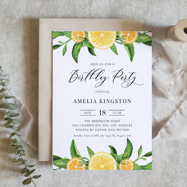 Convites Limões de aquarelas e Festas de aniversário de lar (Criador carregado)