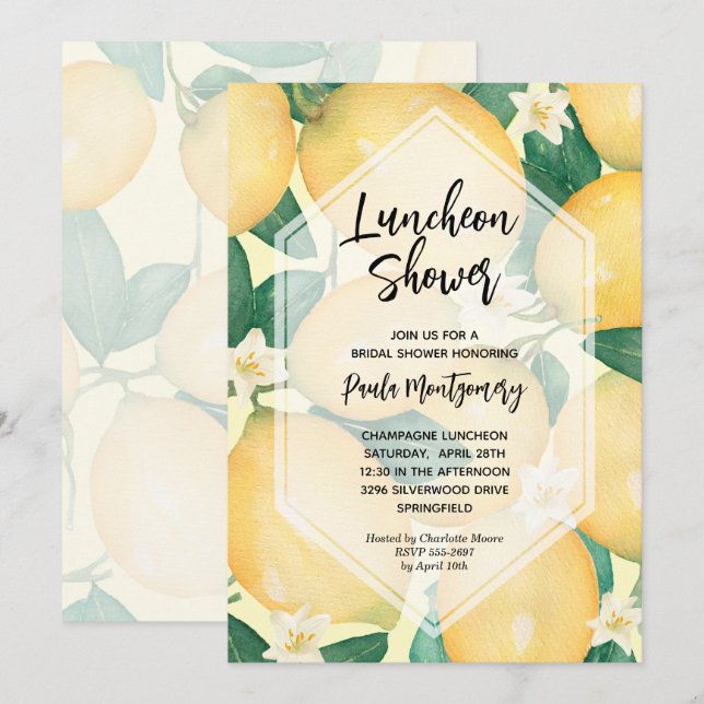 Convites Limões e Chá de panela de Luncheon verde (Frente/Verso)