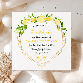Convites Limões e flores com Festa de aniversário foliar