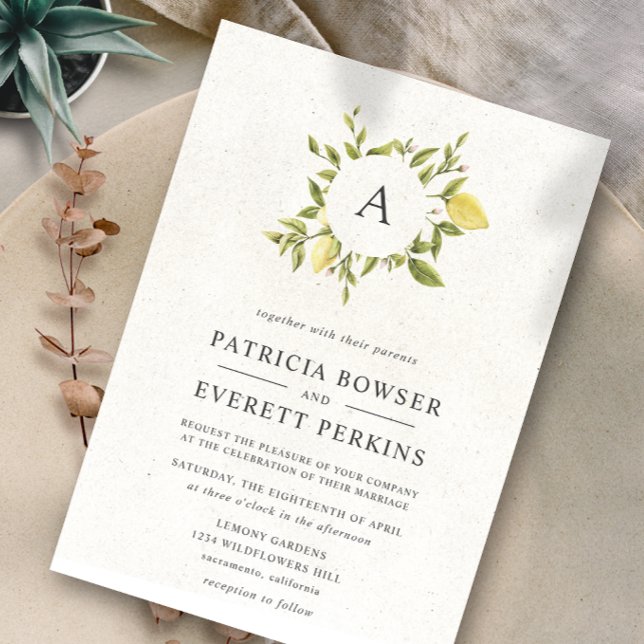 Convites Limões e folhas | Monograma Casamento por Aquarela (Criador carregado)