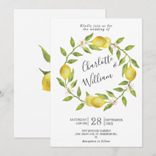 Convites Limões Florescem Verdura Casamento Aquarela