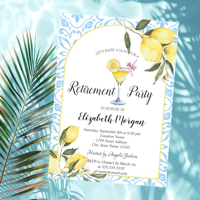 Convites Limões Italianos Aposentação Azul De Cocktail (Criador carregado)