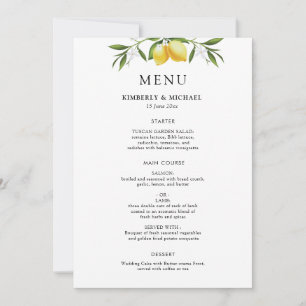 Convites Limões pintados folhagem verde menu de casamento