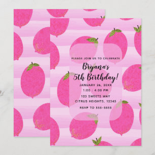 Convites Limões Rosa Frutas de Verão Festa de Aniversário B