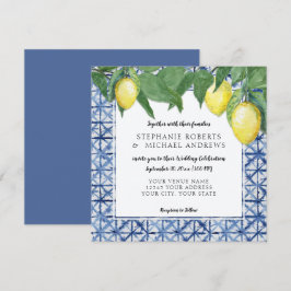 Convites Limões X Shibori padrão azul celeste e branco Vint