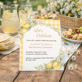 Convites Limões xadrez amarelo jardim de verão aniversário